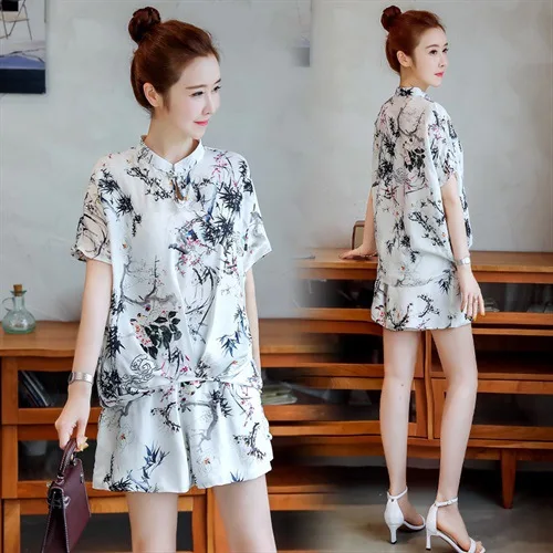 

2019 Summer New Style WOMEN'S Dress Chinese-style Loose Retro Shorts Two-Piece Set Comfortable Fashion Slimming Popular Set