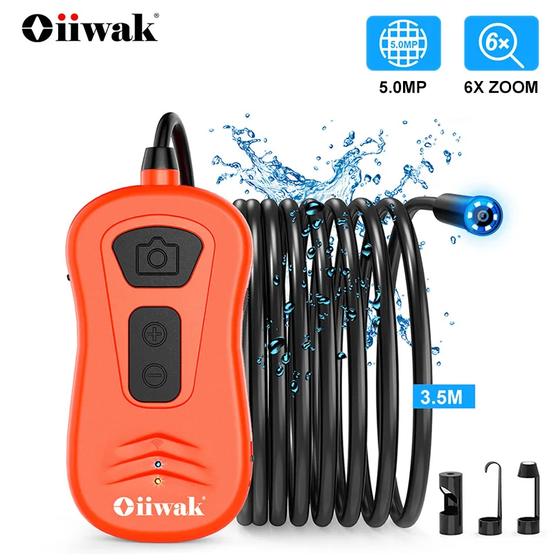 Oiiwak WiFi Endoscope Camera 5.0MP Wireless Borescope 1944P 6X Zoomable IP67 Snake Inspection for Android iOS | Безопасность и