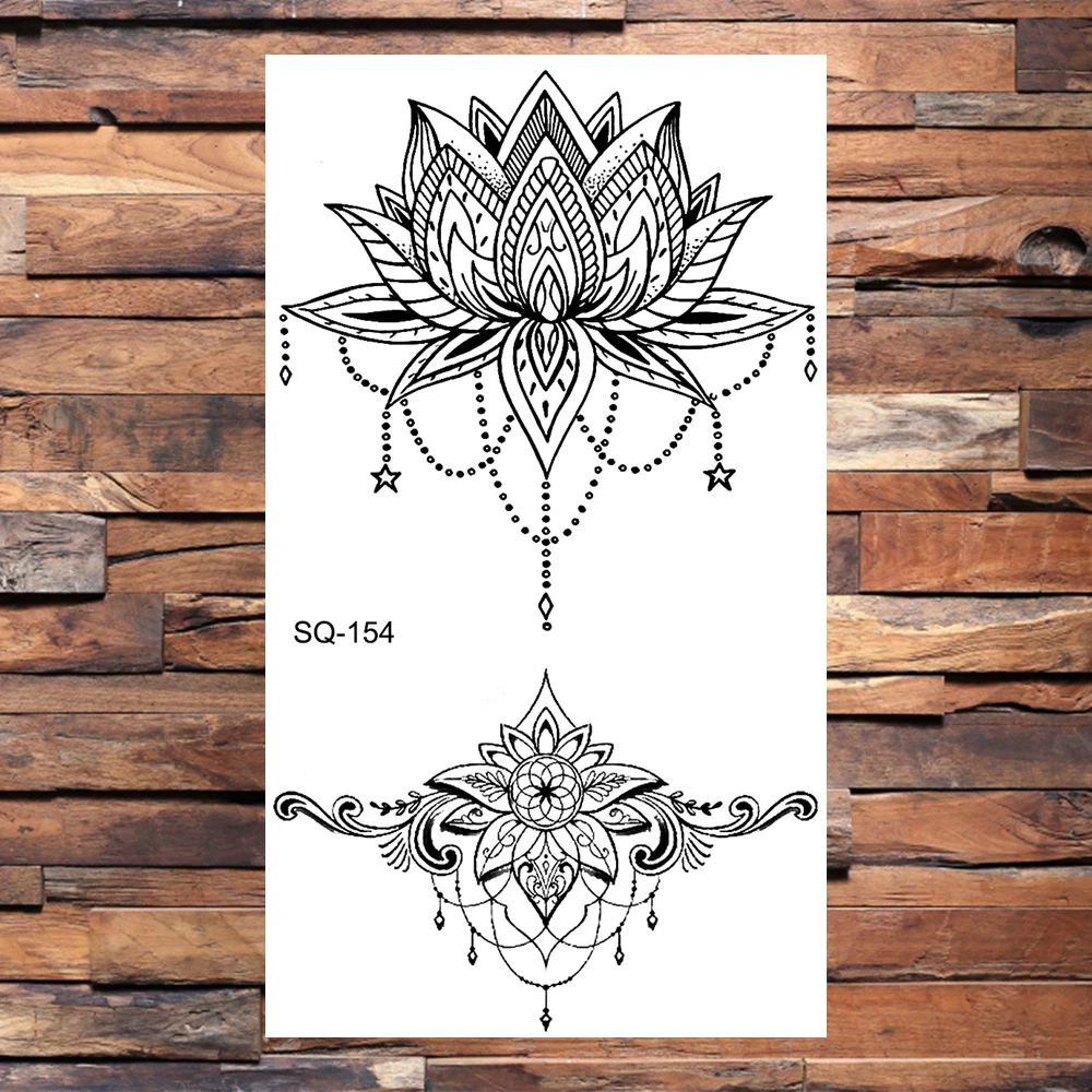 Lotus Temporary Tattoos for Women Girls Mandala Pendant Fake Tattoo Sticker Arm Body Waterproof