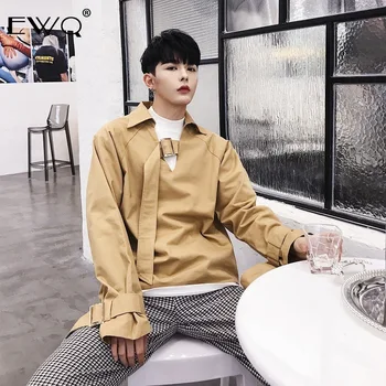 

EWQ / Men's Clothing 2020 Spring Niche Shirt Male Bandage V Collar Loose Pullover Big Size Solid Color Tops Fashion New 9Y186