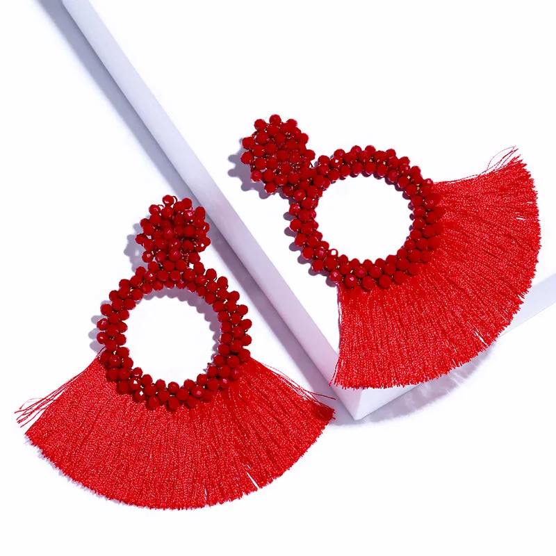 

Fashion Boho Beaded Colorful Tassel Earrings 2019 Large Womens Red earrings for Women Earing Beach Bohemian jewellery ers-n02