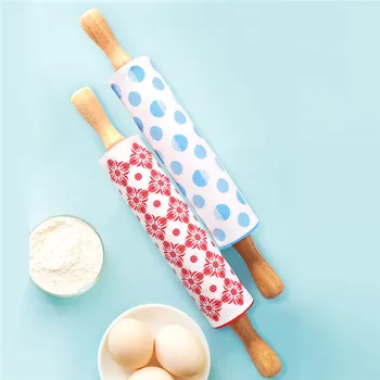 

NEW Non-Stick Silicone Rolling Pin Wooden Handle Pastry Dough Flour Roller Kitchen Baking Cooking Tools