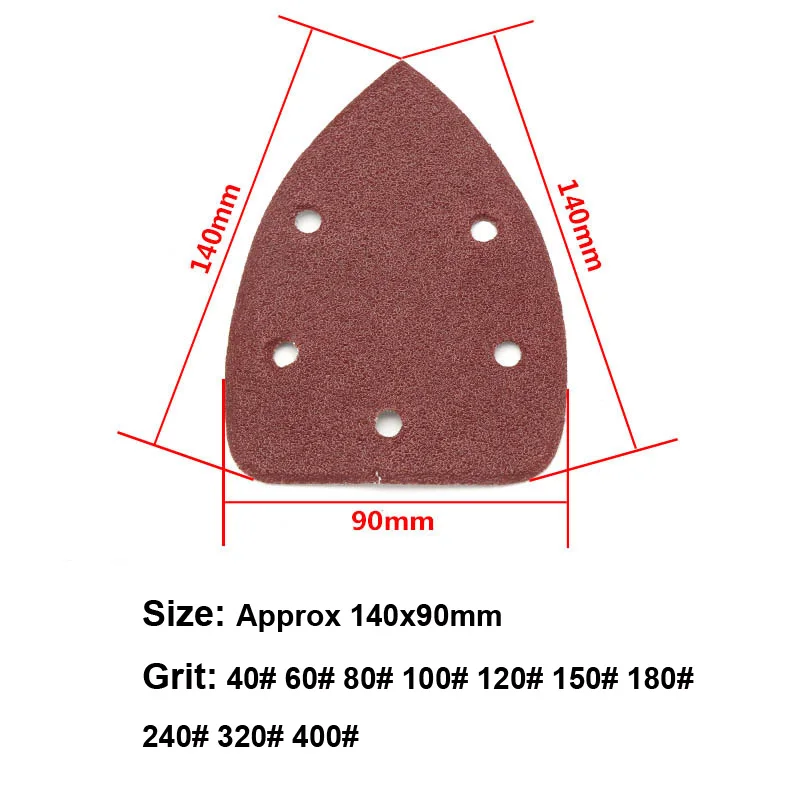 10 шт. 140x90 мм само-клейкая наждачная бумага Треугольники шлифовальная машина песка бумажная липучка Loop песок Бумага диск абразивный инструмент для полировки 40-400