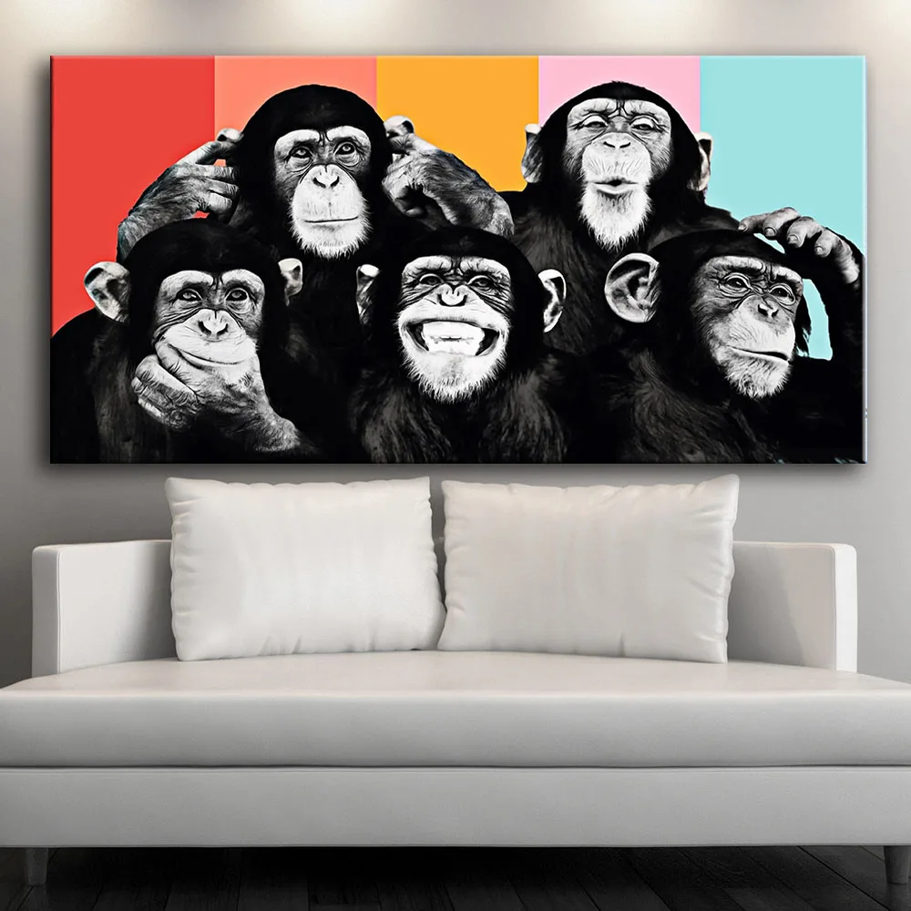 Funny Monkeys Graffiti Canvas Paintings On The Wall Posters And Prints Modern Animals Art Pictures Kids Room Decor | Дом и сад