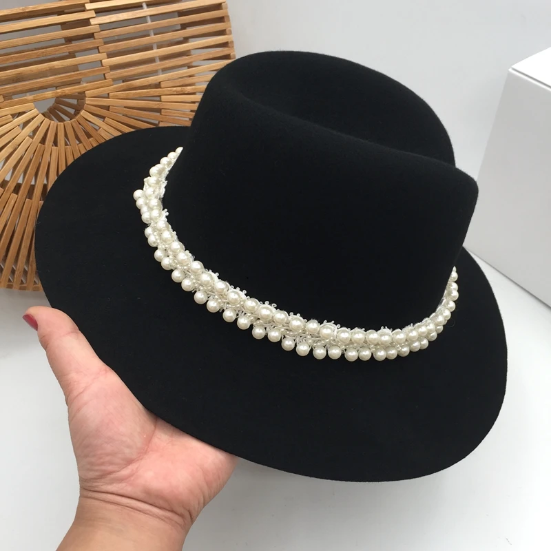 19 черная модная английская маленькая шляпа свободная шерстяная шляпа Женская жемчужная элегантная дикая джазовая шляпа Вечерние