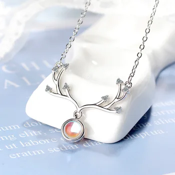

2020 new 925 Sterling Silver Moonstone Deer Charm Necklaces & Pendants For Women Jewelry choker collares Christmas Gift dz517