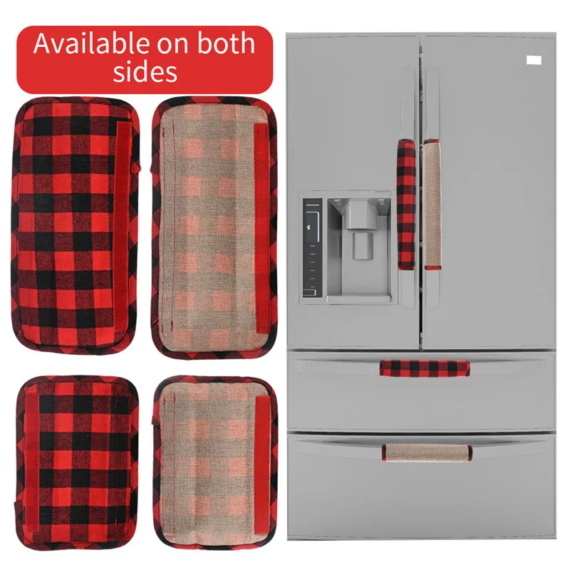 

8Sets Christmas Refrigerator Door Handle Cover Decorations For Kitchen Appliance Microwave Dishwasher Buffalo Plaid Wholesale X2