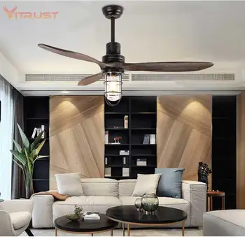 

52 inch wooden ceiling fan Industrial Retro Ceiling Fans with Lights and Remote vintage Indoor Ceiling Fan