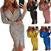 Robe moulante pour femmes, vêtement Sexy de dîner, bronzant, manches longues, col en v, tenue scintillante, tendance, nouvelle collection, TL34 ► Photo 3/6