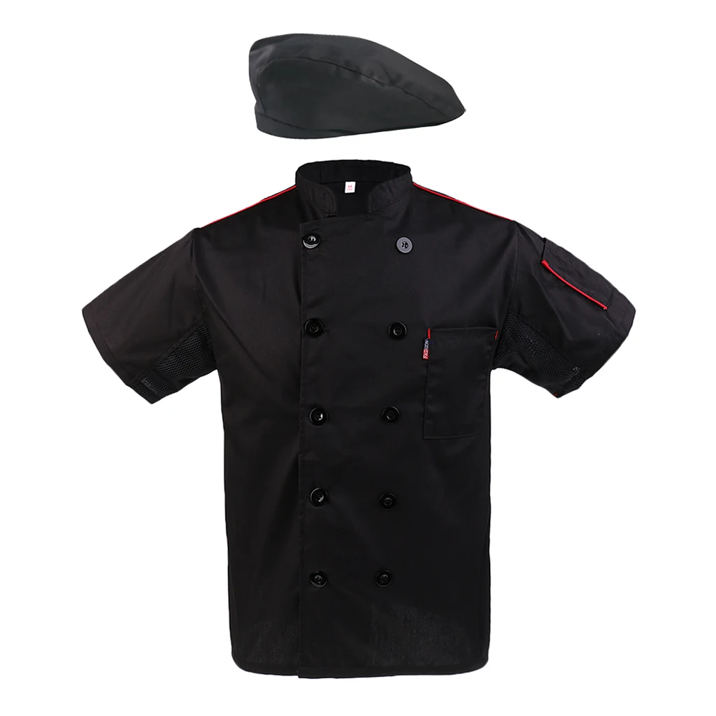 Стильная кухня шеф-повара КУРТКА берет шляпа комплект Chefwear Ресторан питание короткий рукав сетка рабочая одежда M