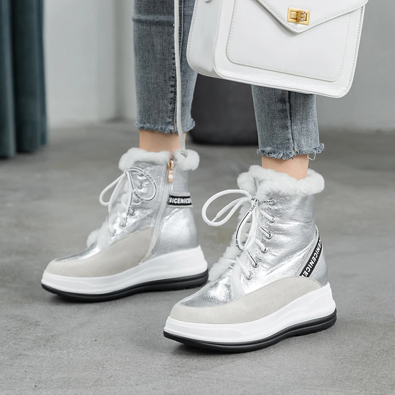Size34-43 сапоги из натуральной кожи; женские зимние теплые шерстяные кроссовки на меху; зимние сапоги на платформе; женские ботильоны; женская повседневная обувь