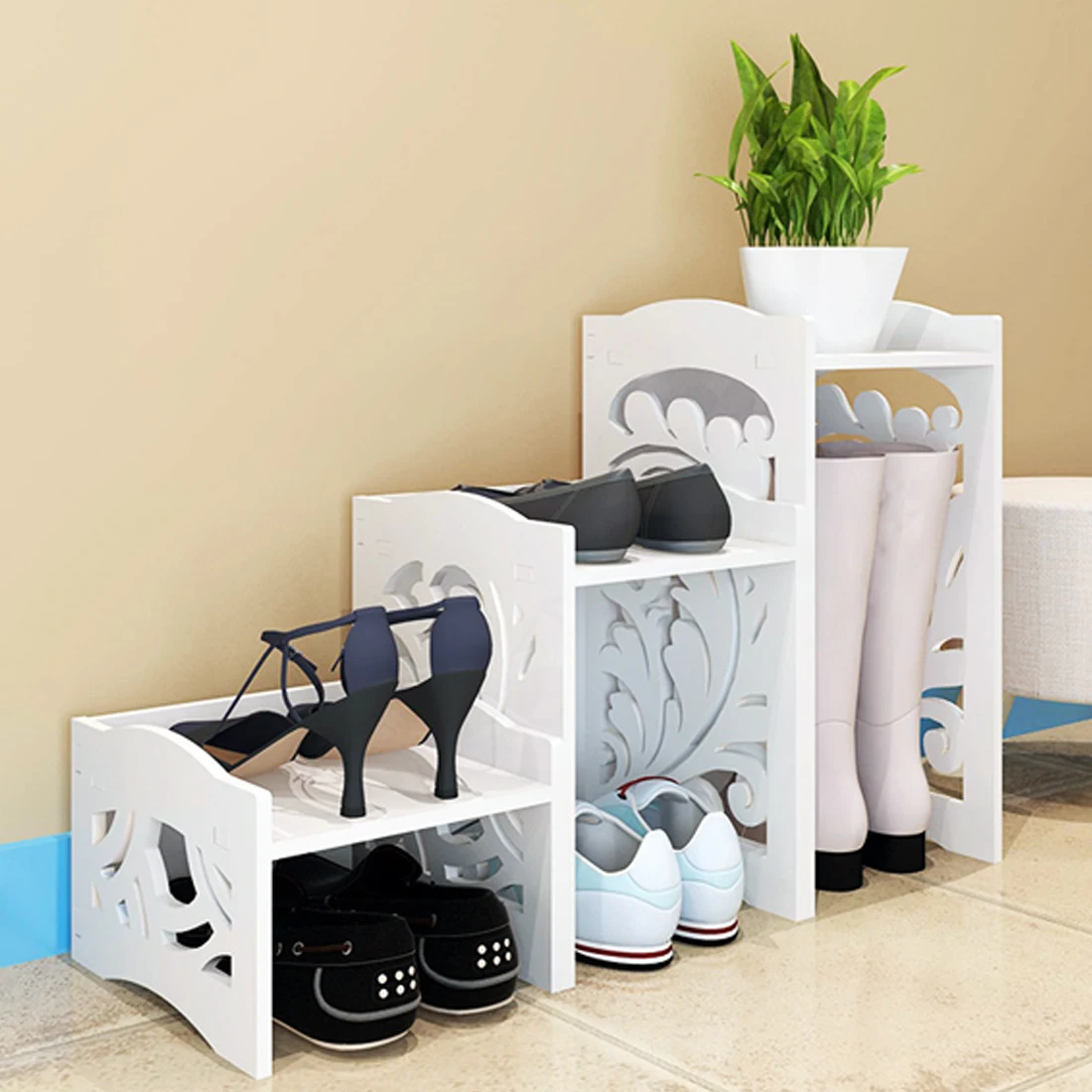 

Wood Plastic Composite Shelf Shoe Rack Unit Storage Organizer Shelf Bookcase Display Rack - Style A+B+C