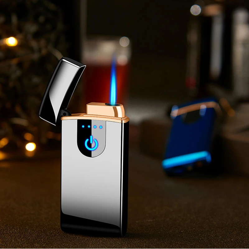 

New Product Gas-electricity Lighter Creative Charging Induction Switch Metal Windproof Straight Into The Blue Fmalr Lighter
