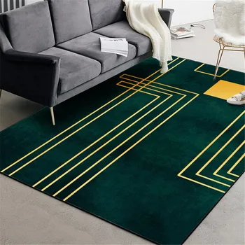 

Nordic Luxury Green Carpet With Gold Geometric Line Bedroom Room Room Floor Rug Carpet For Girls Fashion Simple Carpet Kitchen