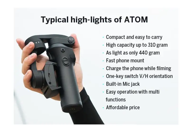 HobbyLane Atom 3-Axis Складной Карманный ручной шарнирный стабилизатор для камеры для iPhone шарнирный стабилизатор для камеры GoPro SP26350 Atom Gimbal r25