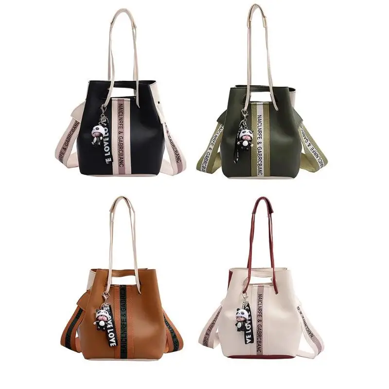

Women Splicing Color Handbags PU Leather Bucket Shoulder Messenger Bag Tote