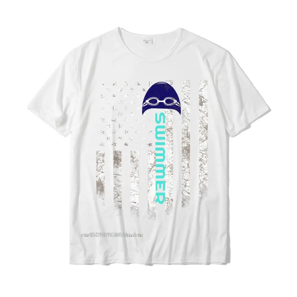 Cool Top T-shirts Graphic O Neck cosie Pure Cotton Man Tops T Shirt Printed Short Sleeve Tee Shirts Free Shipping Swimmer T Shirt Funny Swim Sports Swimming USA Flag Tee T-Shirt__3972 white