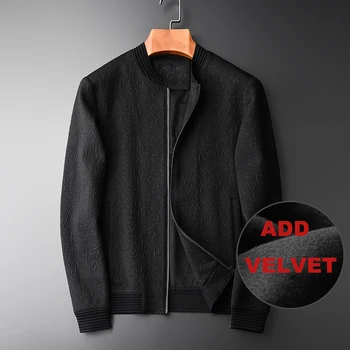 

New Composite Add Velvet Men Shirt Luxury Three-dimensional Knitted Stand Collar Mens Jackets And Coats Slim Fit Man Jackets
