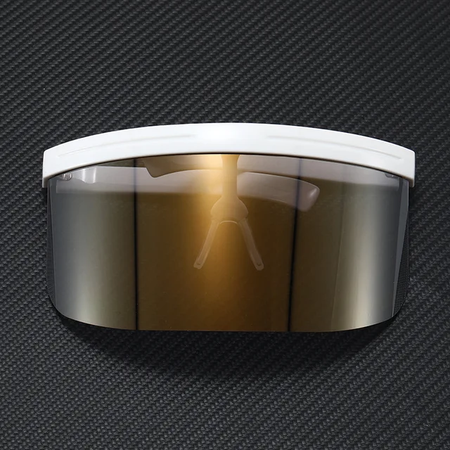 Oversized Windproof Mask Goggles Sunglasses Women Fashion One Piece Rimless Sunglasses Men Outdoor UV400 Crystal Glasses O960 White-YellowGold