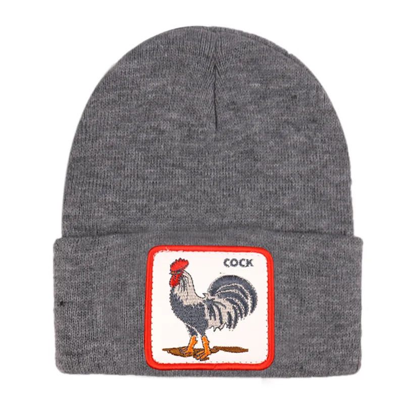 

Euramerican popularity 2019 animals rooster embroidery knitted cap COCK turtleneck cap ski cap warm hat wholesale