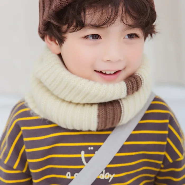 Корейский простой дизайн, однотонный детский зимний толстый шарф с воротником, смешанные цвета, Детские уличные шали, теплые шарфы