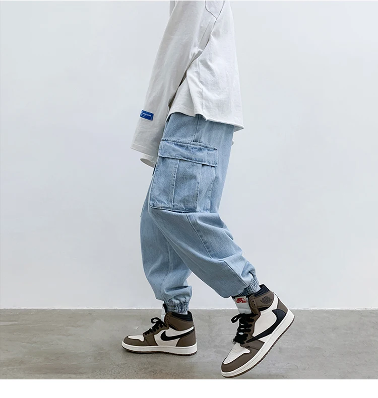 ICCLEK Plus Size Jeans Men's Fall/winter Straight-leg Pants Loose-fitting Pants Fashion Men's Clothing Patchwork Jeans