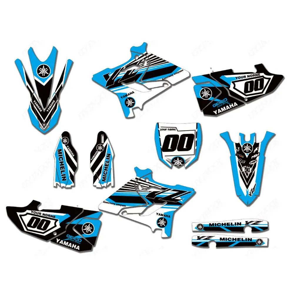 Для YAMAHA YZ125 YZ250- Новые полные графические наклейки на заказ имя номера глянцевые яркие наклейки водонепроницаемые