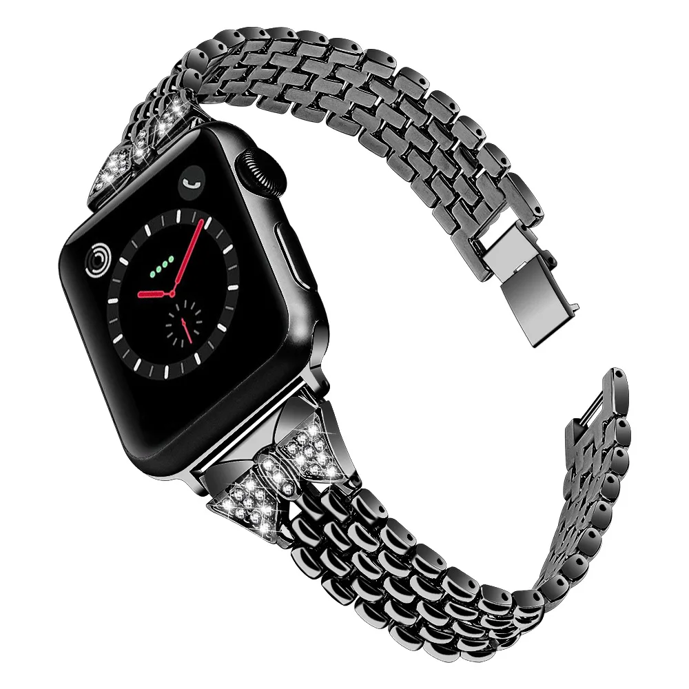 Ремешок из нержавеющей стали с бриллиантами розового золота для Apple watch 5, 4, 42 мм, 38 мм, iwatch 5, 3, ремешок 44 мм, 40 мм, металлический ремешок для часов, браслет