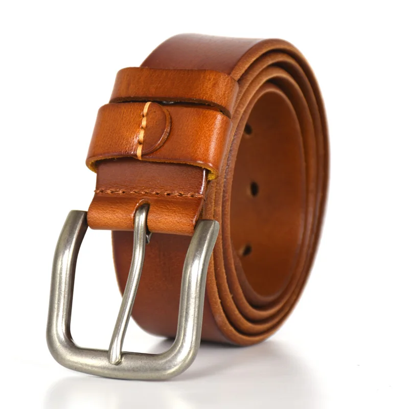 NEW luxury genuine leather belt men vintage pin buckle men's belt handmade jeans strap cowhide young army green color - Цвет: Orange