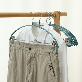 

Household Clothes Hanger Plastic-dipping Adult Rough Stainless Steel Anti-slip Seemless Clothes Hanger Pants Clip Hook Air Dry C