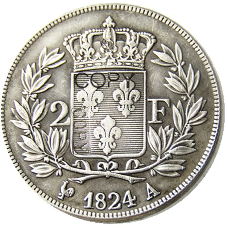 Франция набор(1816-1821A) 10 шт 2 Франка посеребренные копии монет - Цвет: 1824A