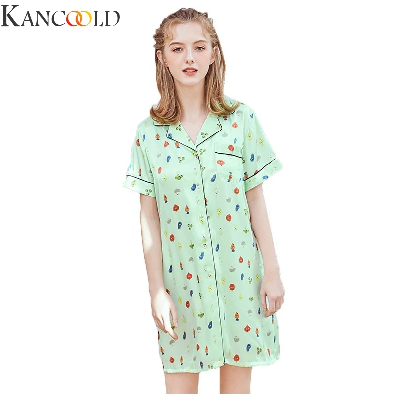 KANCOOLD, женская одежда для сна, модная Пижама с коротким рукавом, атласная пижама, топ, штаны, наборы, принт с героями мультфильмов, простая одежда для сна, домашняя одежда