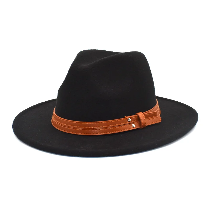 New Men Women Fedoras Hats Belt Cowboy Vintage Fascinator Wide Brim