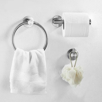 

Bathroom Hardware Accessories Set Stainless Steel Brushed 3- Piece Includes Hand Towel Ring, Toilet Paper Holder(Regular Paper),