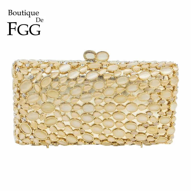 Женский классический клатч Boutique De FGG с золотым опалом и стразами вечерняя сумочка