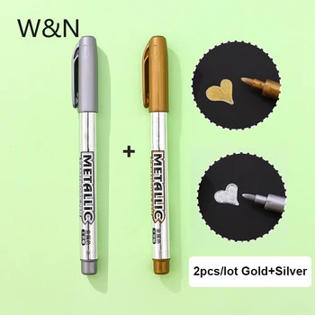 

2PCS/lot Gold Silver Oil Paint Marker Pens Waterproof Graffiti Metalic Permanent Marker Drawing Writing Art Supplies Stationery