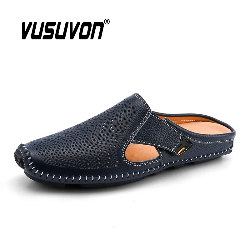 2020 Men Slippers Loafers Genuine Leather Business Driving Shoes Outdoor Autumn Men's Flats Breathable Casual Mules for Man | Обувь