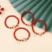 

2022 Chinese New Year Tiger Red Agate beads Bracelets Handmade Gift Lucky Red Bracelet Lady Adjustable Charm Bracelet