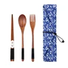 Portable Wood Tableware Wooden Cutlery Sets Travel Dinnerware Suit Environmental with Cloth Pack Gifts set ► Photo 3/6