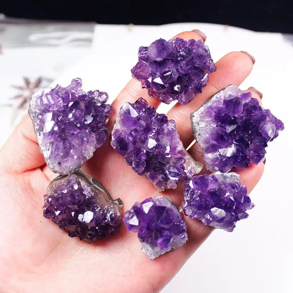 Natural Geode Amethyst Rough Stone Crystal Cluster Quartz Healing Mineral Specimen Home Decoration Ornament Purple Fengshui Ore