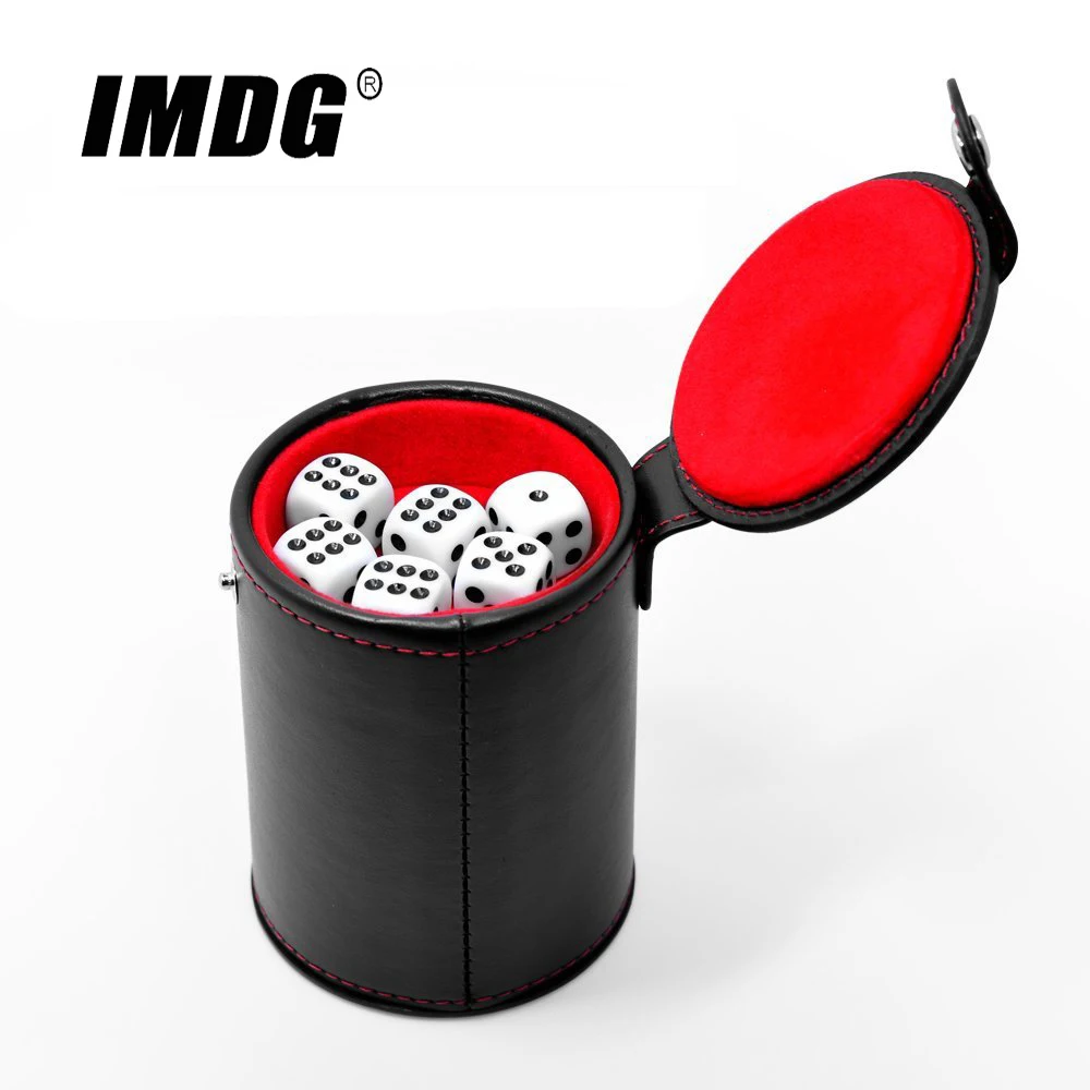 Dice Cup Double layer Black PU Leather Red Flannel With 6pcs Dices Bar Game Supplies