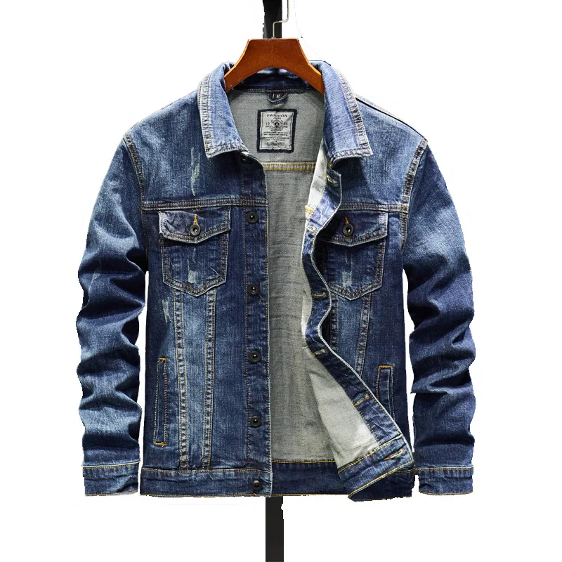 

New Style Denim Top Men's Spring And Autumn European And American Minimalist Denim Jacket MEN'S Light Blue Frayed Jeans Coat Men