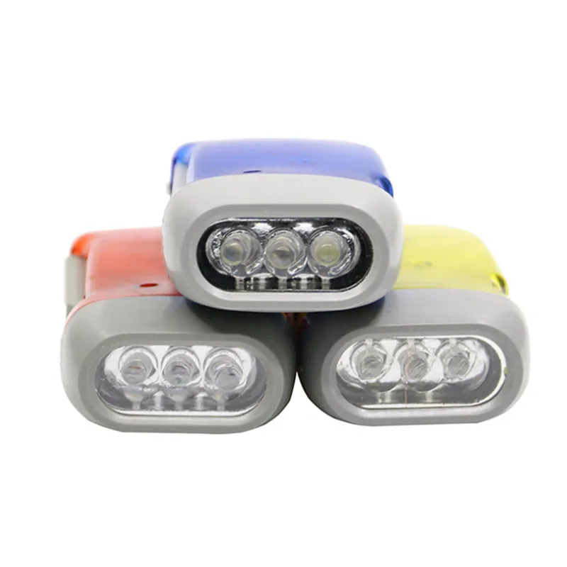 1pc 3 LED Hand Pressing Dynamo Crank Power Wind Up Flashlight Torch Hand Press Crank Camping Lamp Emergency Light Random Color
