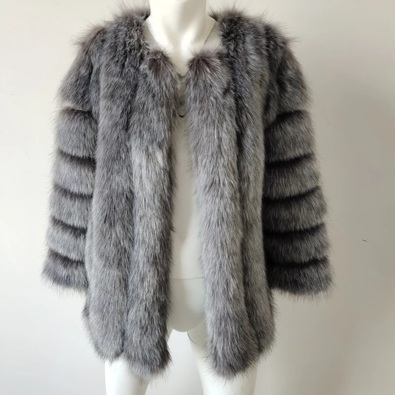 New Autumn Winter Fur Coat Women Clothes High Quality faux fox Fur overcoat Plus Size Thicken Warm Long Coats Female - Цвет: Серебристый