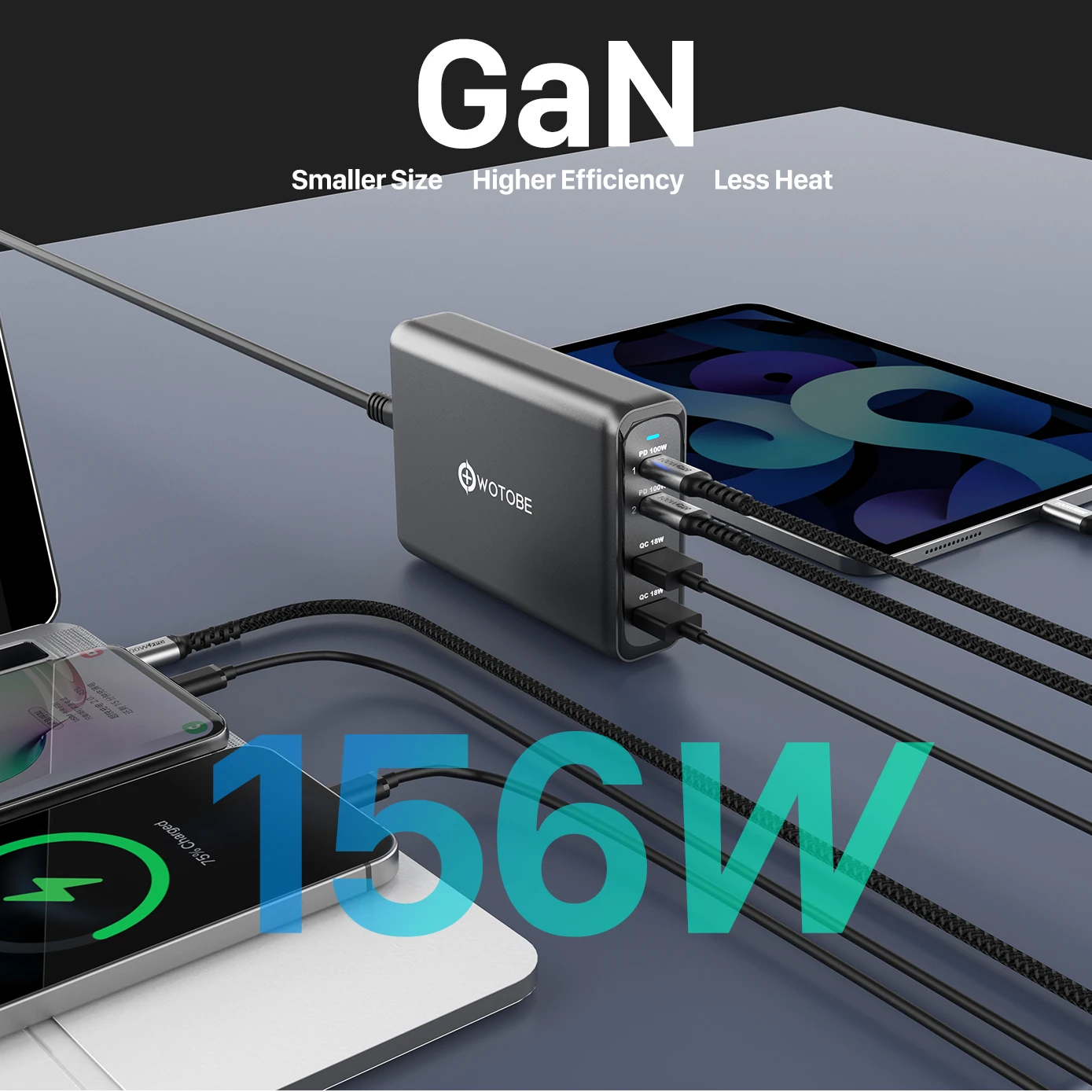 65w fast charger WOTOBE 156W GaN Charger USB-C Power Adapter,4-port PD100W PPS 65W 45W QC4.0 for  iPhone 13 MacBook Samsung HP Dell XIAOMI Laptop 65w charger usb c