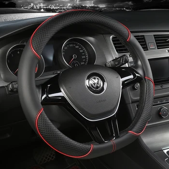 

KKYSYELVA O D type Car Interior Accessories Black Auto Sports Steering Wheel Cover Leather 38cm Vehicle Truch Steering Covers