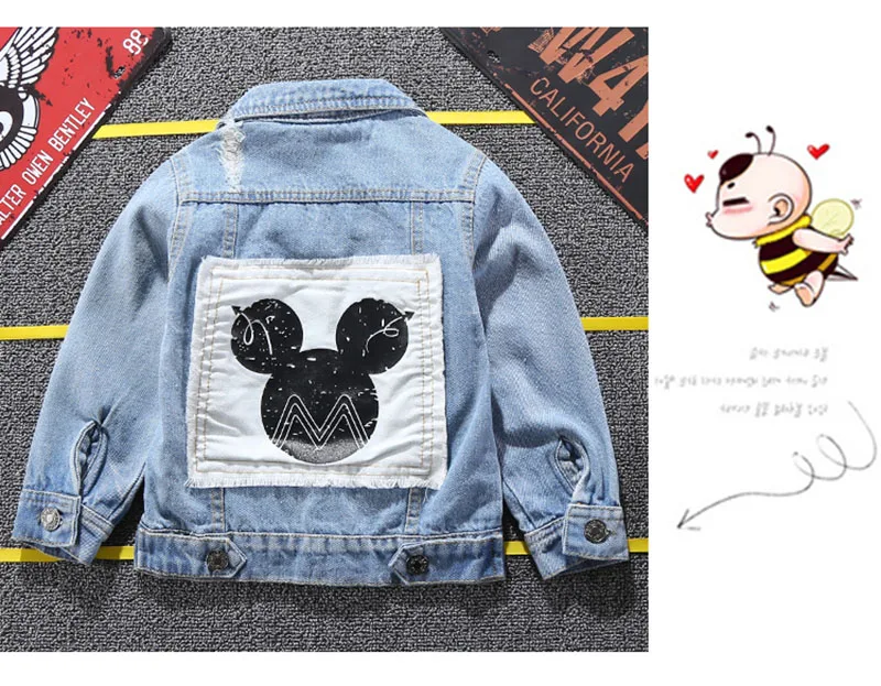 Fashion Children Mickey Denim Jacket Coat New Spring Autumn Kids Fashion Outerwear Boys Girls Hole Cartoon Jeans Coat 2-7Y