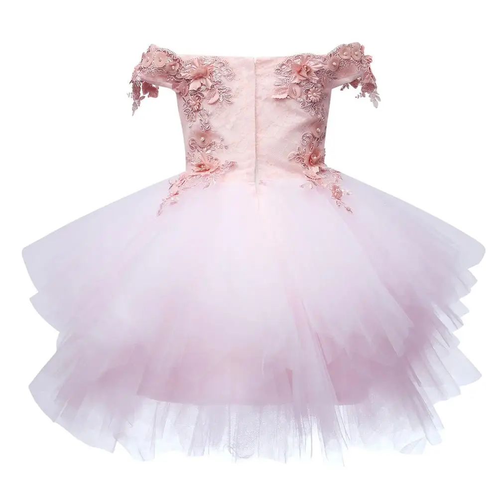 Свадебное платье с открытыми плечами для девочек, Персиковое, розовое платье с цветочным узором для девочек 12 мес.-12 лет, кружевное платье из тюля с бусинами для девочек на день рождения, можно заказать размер