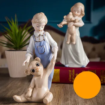 

Doll Figurine Craft Ornament Accessories Birthday Gift Room Decoration R2186 Porcelain Girl and Boy Teddy Bear Statue Ceramic