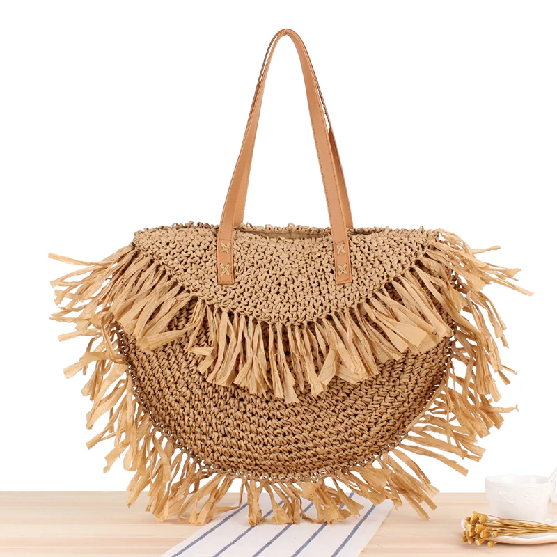 

Caker 2020 Fashion Style Women Large Big Half Circle Straw Bags Tassel Beach Bags Drop Shipping